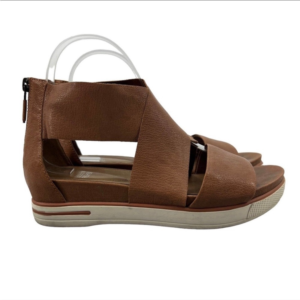 Eileen Fisher Sandals Womens 7 Brown Leather Criss Cross Strap Open Toe Zip Back